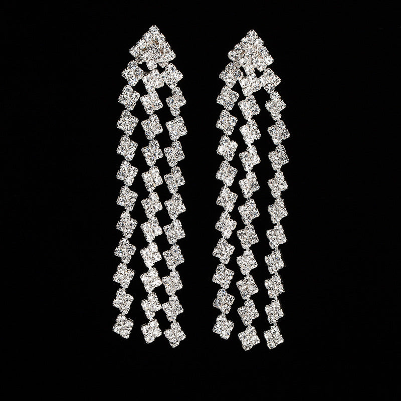 Women's Korean Fashion Refined Rhinestone Long Tassel Rings