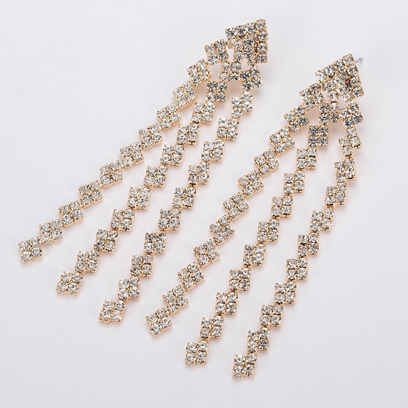 Women's Korean Fashion Refined Rhinestone Long Tassel Rings
