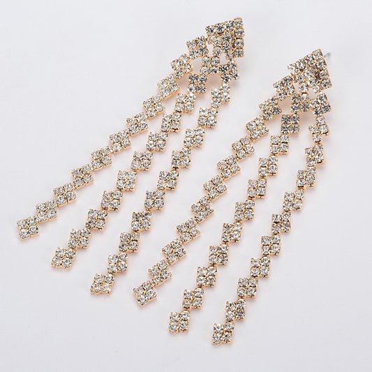 Women's Korean Fashion Refined Rhinestone Long Tassel Rings