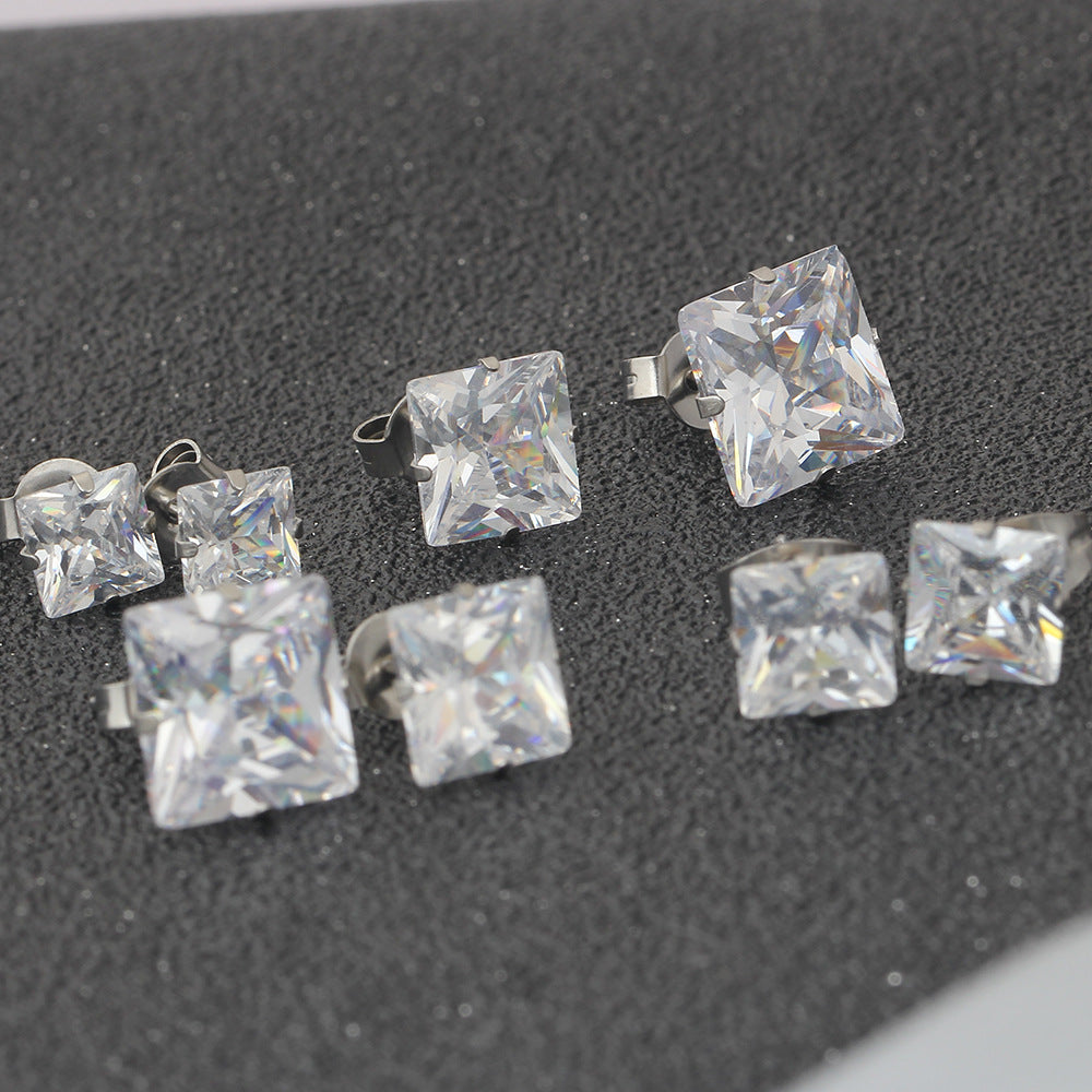 Stainless Steel Simple Geometric Square Zircon Temperament For Stud Earrings
