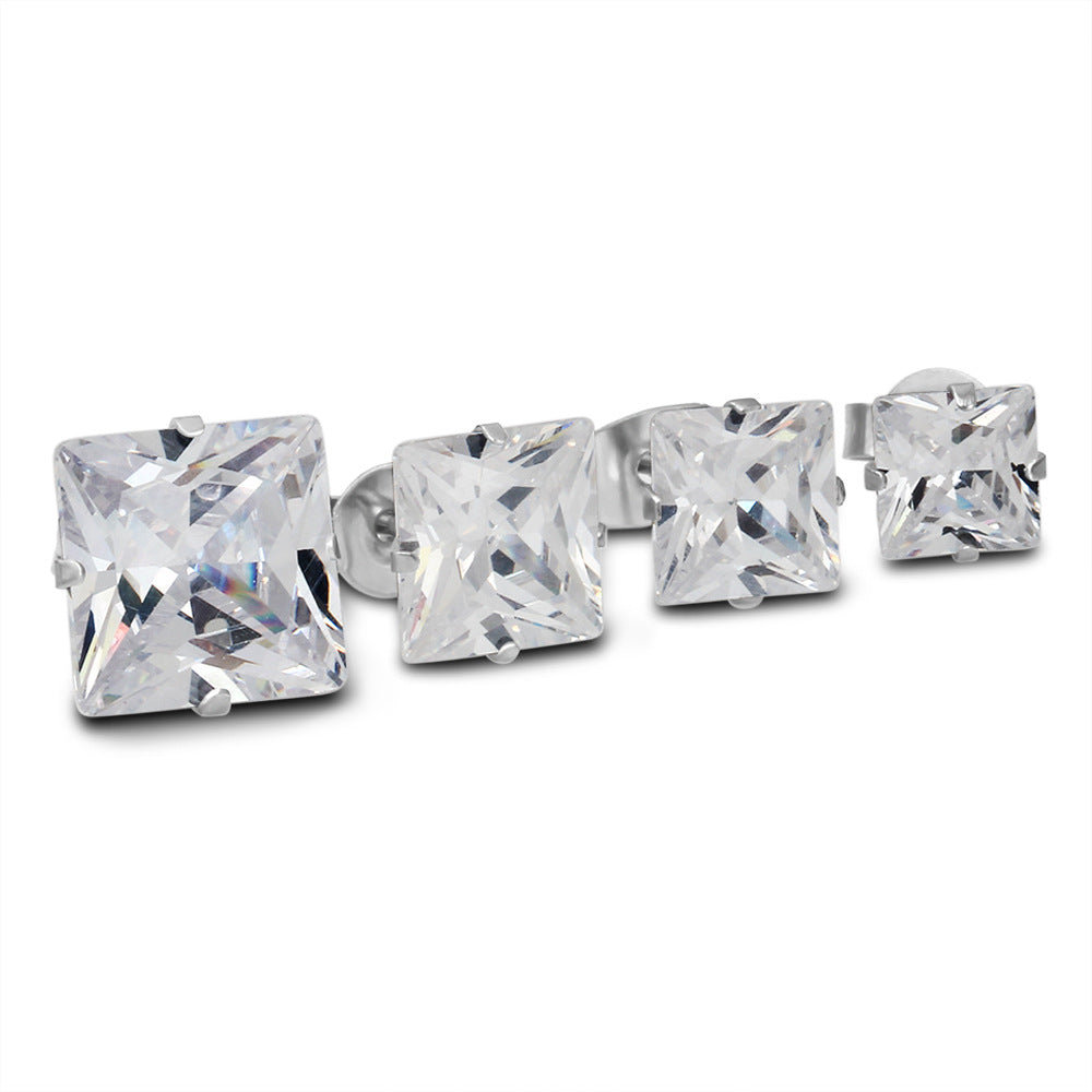 Stainless Steel Simple Geometric Square Zircon Temperament For Stud Earrings
