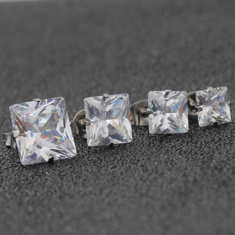 Stainless Steel Simple Geometric Square Zircon Temperament For Stud Earrings