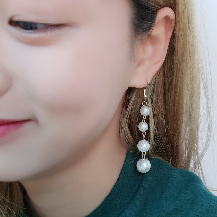 Sweet Indie Pop Tassel Long Pearl Rings