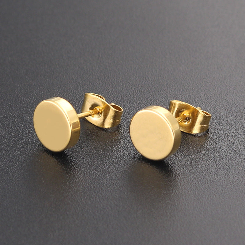 Women's & Men's Fashion Titanium Steel Round Cake For Thin Needle Barbell Earrings