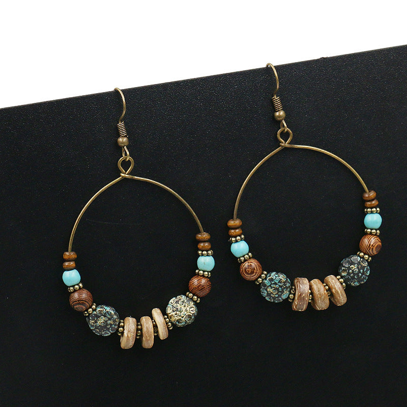 Metal Female Stylish Round Creative Wooden Earrings