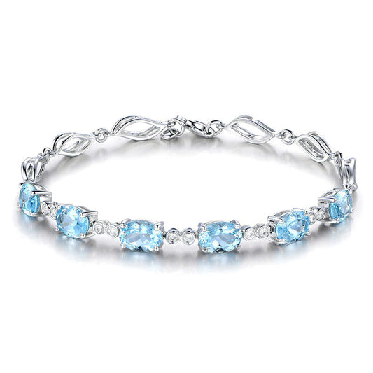 Synthetic Blue Crystal Gold Inlaid Zircon Color Bracelet