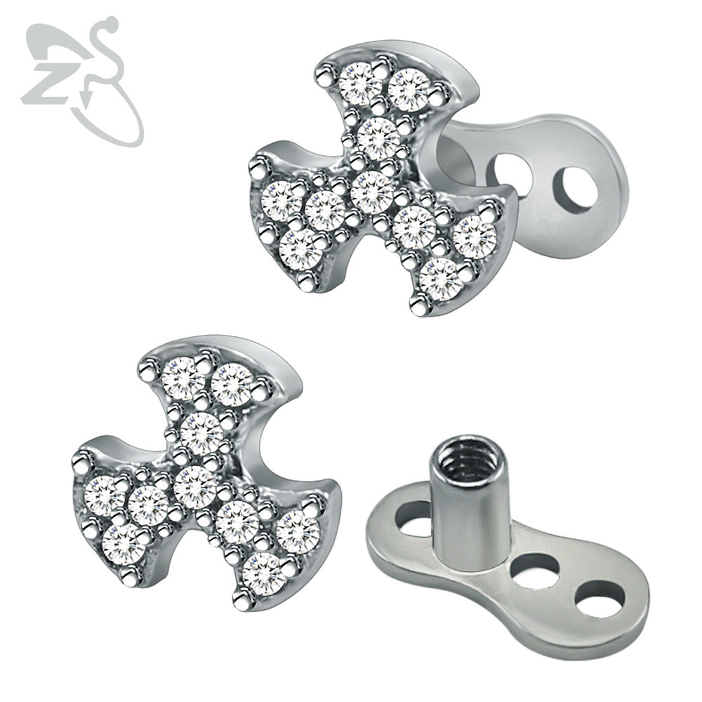 Round Zircon Buried Nail Stainless Steel Body Stud Earrings