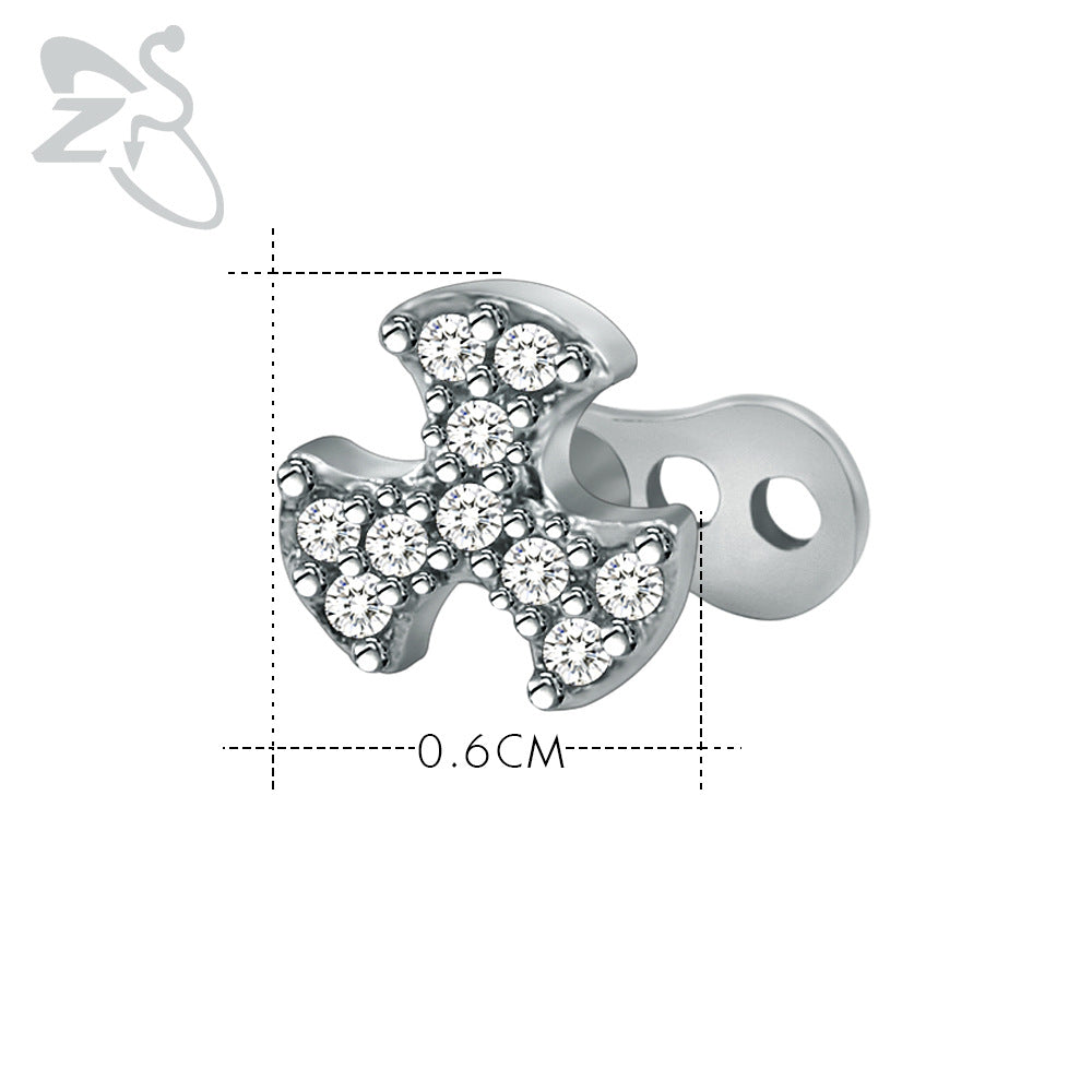 Round Zircon Buried Nail Stainless Steel Body Stud Earrings