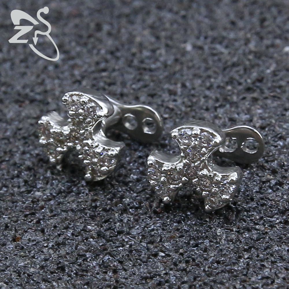 Round Zircon Buried Nail Stainless Steel Body Stud Earrings