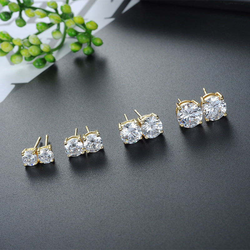 Women's Korean Style Fashion Real Gold Zircon Copper Plating Stud Earrings
