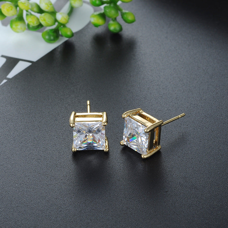 Women's Korean Style Fashion Real Gold Zircon Copper Plating Stud Earrings