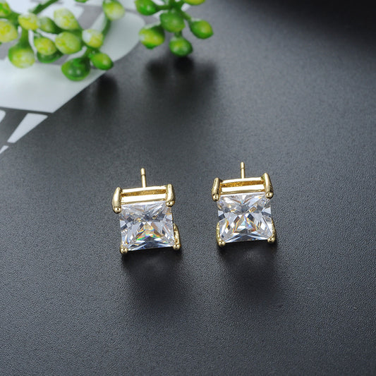 Women's Korean Style Fashion Real Gold Zircon Copper Plating Stud Earrings