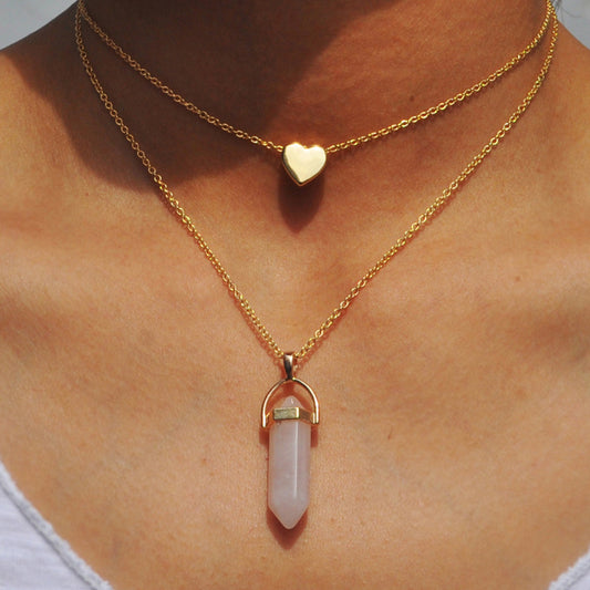 Women's Popular Hexagon Prism Double Layer Fashionable Golden Necklaces