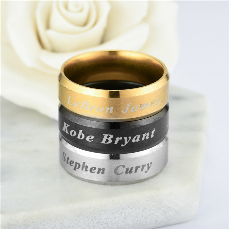 Men's Commemorative Kobe Black Mamba Wide Glossy Titanium Rings