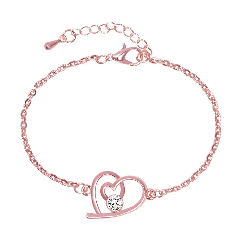 Women's Heart Ornament Heart-to-heart Simple Korean Diamond Bracelets