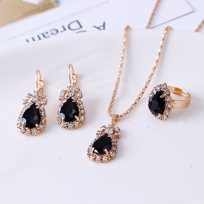 Glamorous Water Drop Rhinestone Bridal Three-piece Jewelry Set