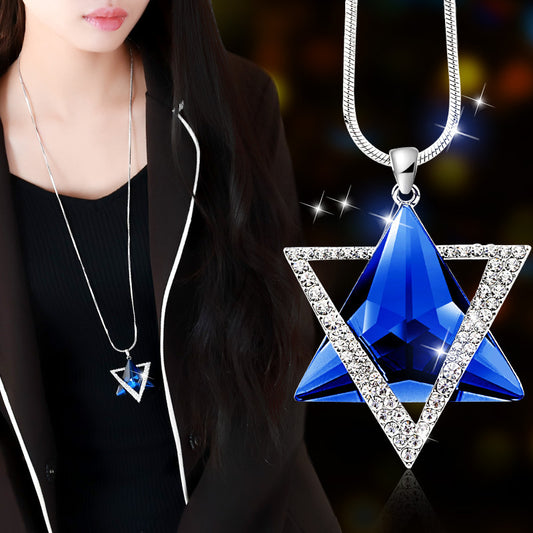 Women's Style Fashion Six-pointed Star Long Sweater Chain Simple Necklaces