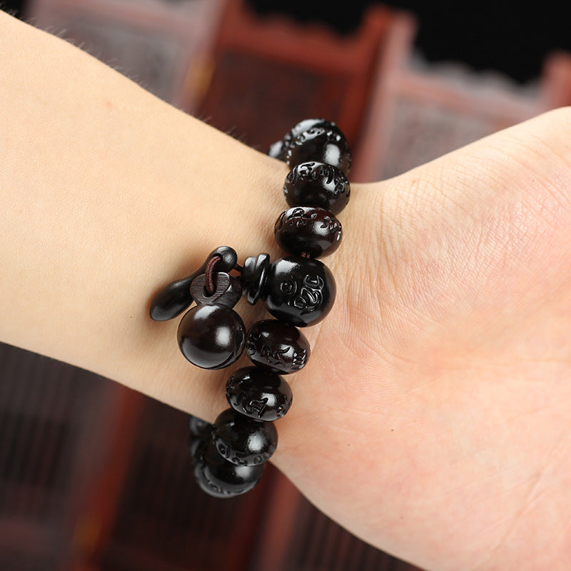 Men's Prayer Beads For Carved Six Words Mantra Chinese Block Barrel Bracelet