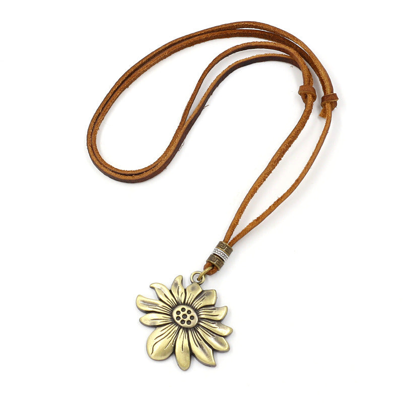 Women's & Men's Retro Five-pointed Star Cowhide Sweater Chain Necklace