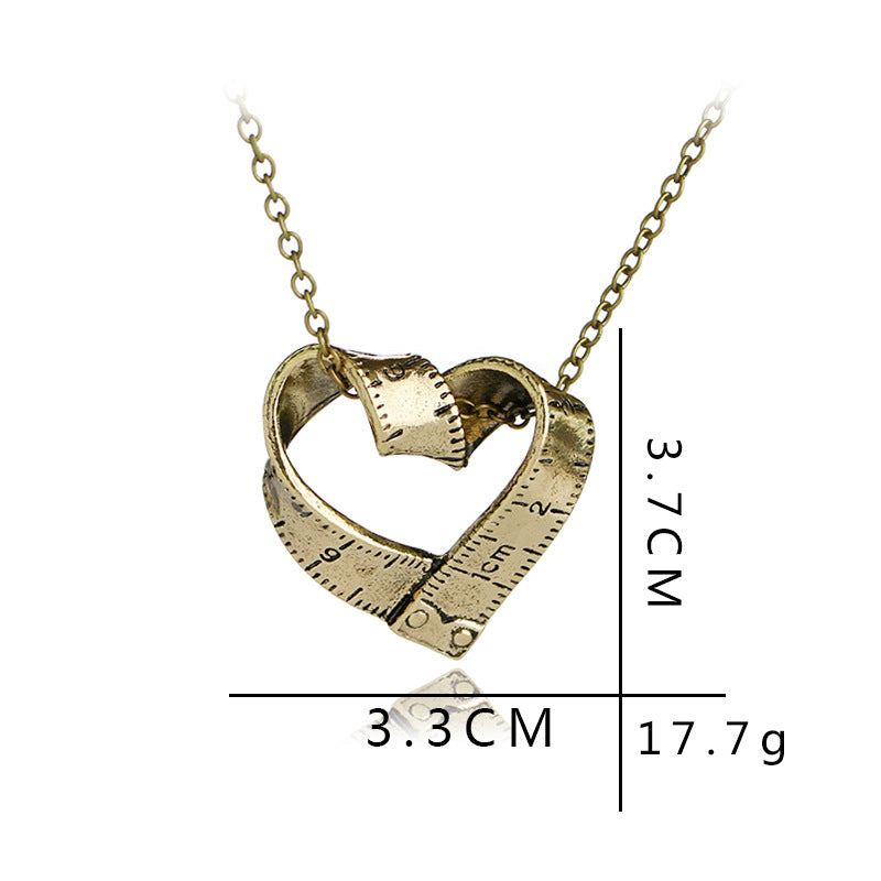 Creative Retro Heart-shaped Tape Measure Two Colors Necklace