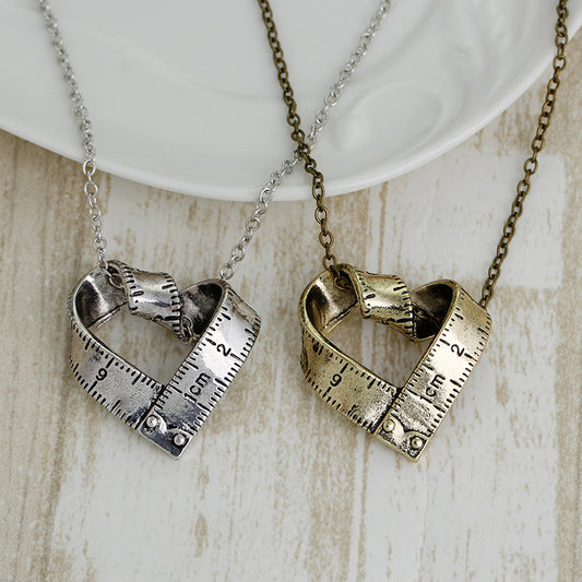 Creative Retro Heart-shaped Tape Measure Two Colors Necklace
