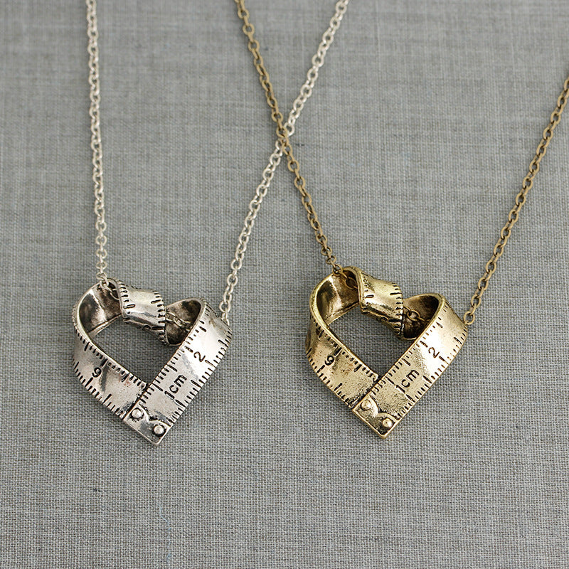 Creative Retro Heart-shaped Tape Measure Two Colors Necklace