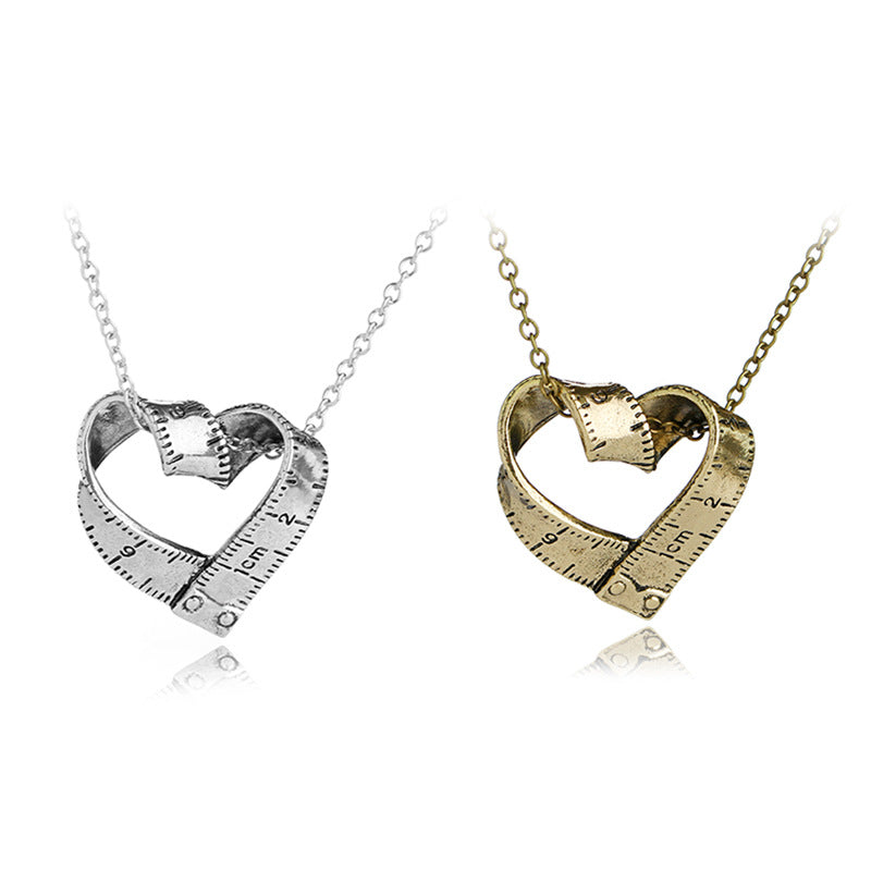 Creative Retro Heart-shaped Tape Measure Two Colors Necklace
