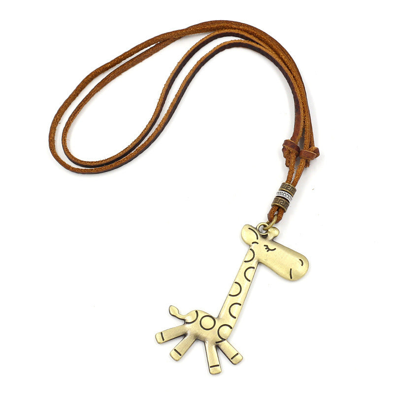 Women's & Men's Retro Five-pointed Star Cowhide Sweater Chain Necklace