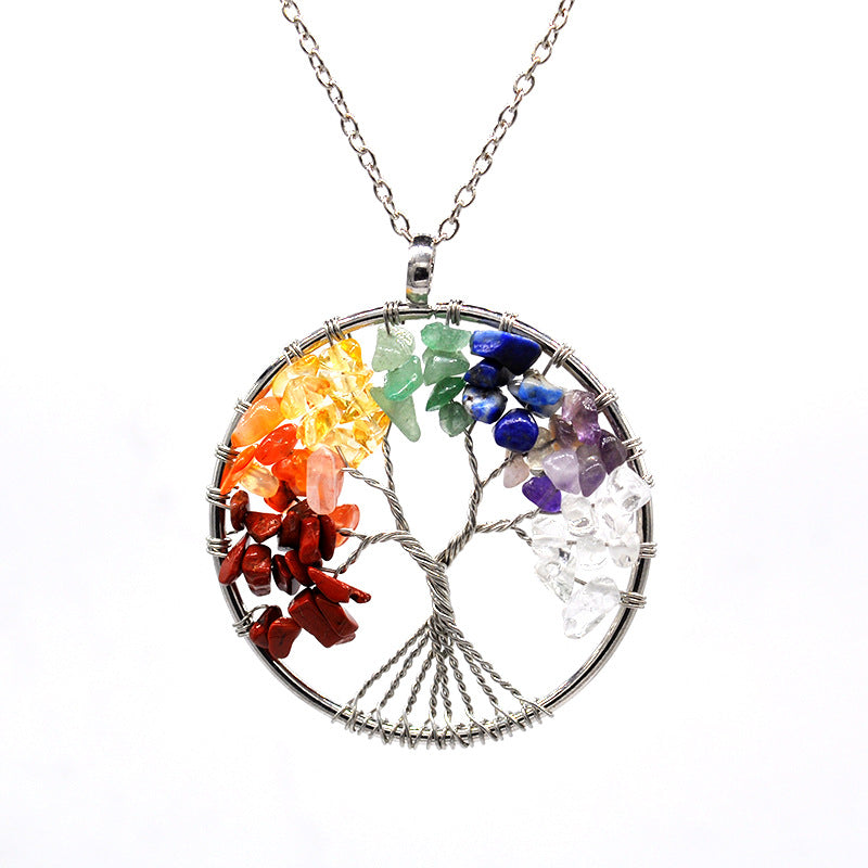 Natural Gravel Crystal Lucky Tree Colorful Necklaces