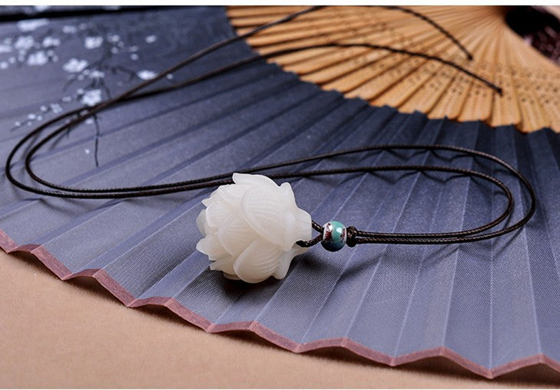 Hand Carved White Jade Five Seeds Bodhi Root Lotus Bracelet
