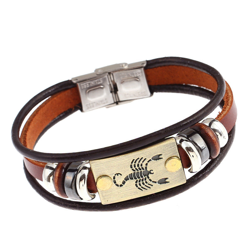 Punk Twee Constellation Cattle Leather Stainless Steel Bracelet
