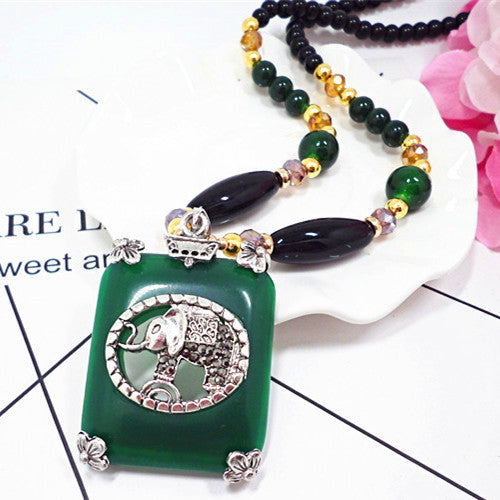 Drop Bohemian Imitation Jade Retro Artistic Necklaces