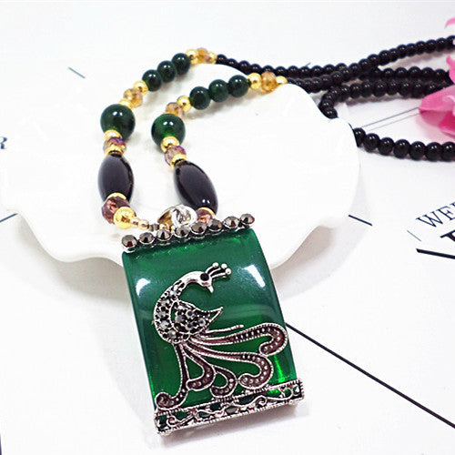 Drop Bohemian Imitation Jade Retro Artistic Necklaces