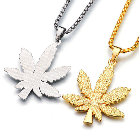 Women's & Men's Hip Hop Gold Sier Black Maple Leaf Necklaces