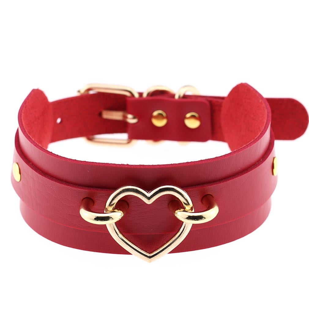 Leather Binding Street Shot Nightclub Sexy Peach Heart Neck Necklaces