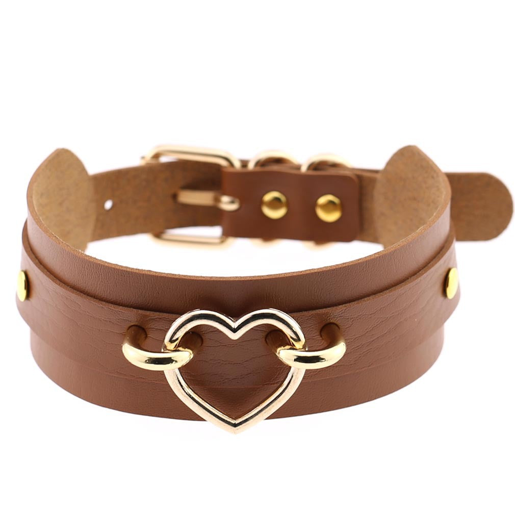 Leather Binding Street Shot Nightclub Sexy Peach Heart Neck Necklaces