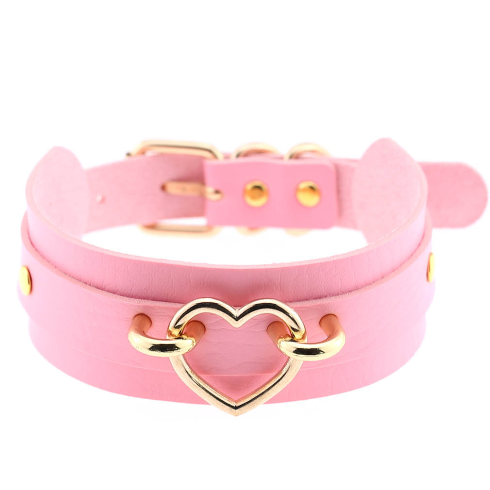 Leather Binding Street Shot Nightclub Sexy Peach Heart Neck Necklaces