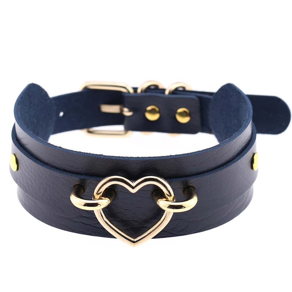 Leather Binding Street Shot Nightclub Sexy Peach Heart Neck Necklaces