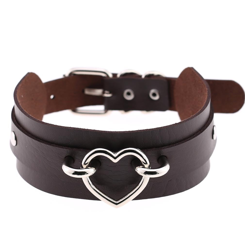 Leather Binding Street Shot Nightclub Sexy Peach Heart Neck Necklaces