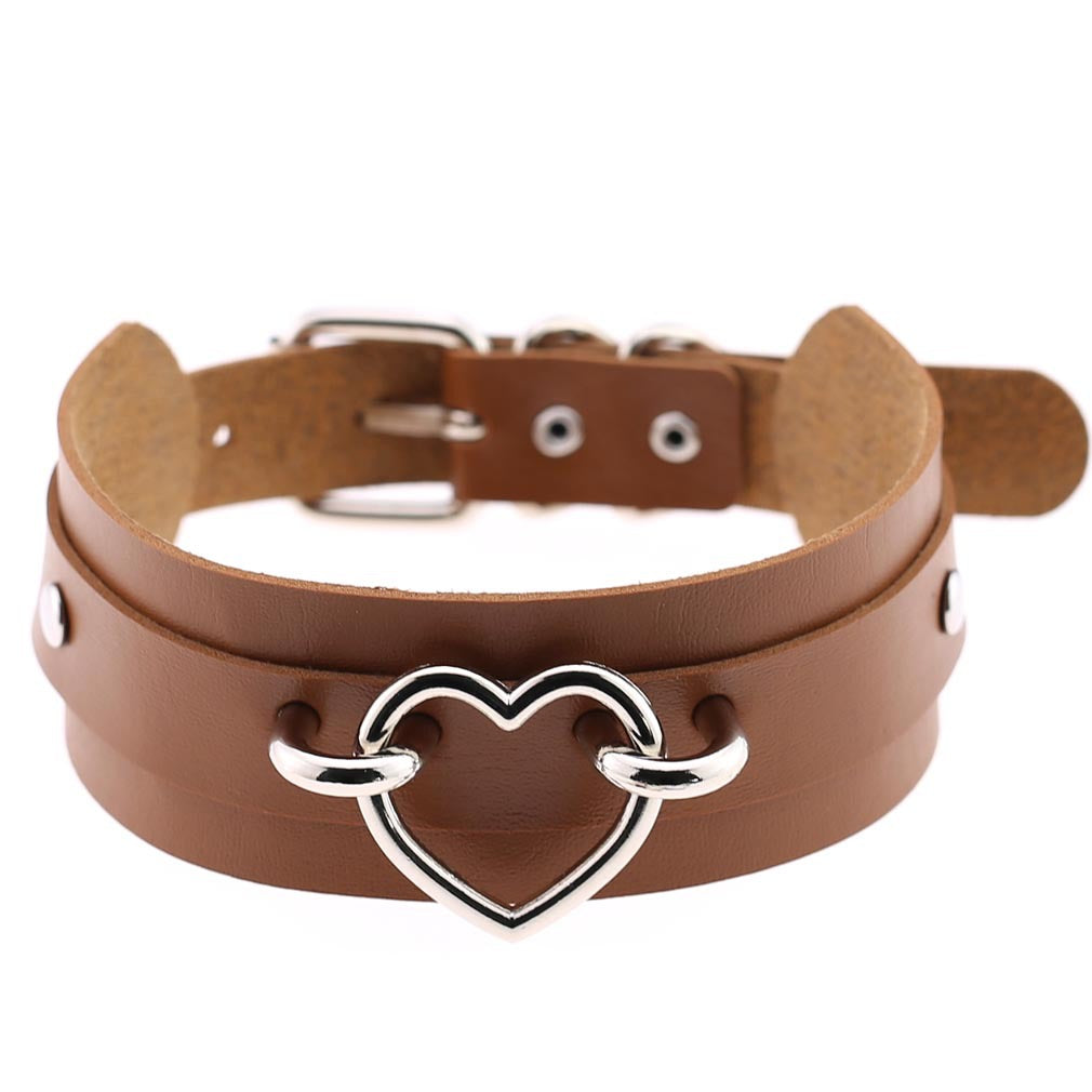 Leather Binding Street Shot Nightclub Sexy Peach Heart Neck Necklaces