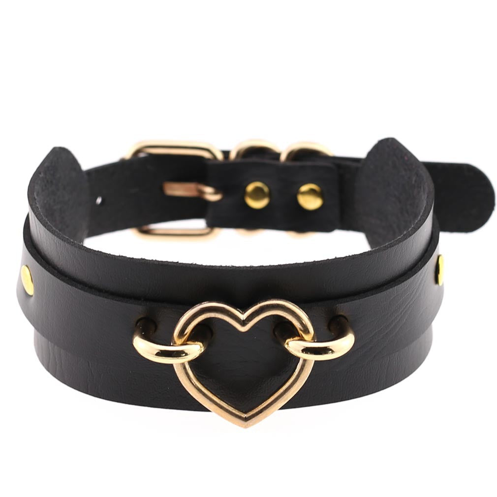 Leather Binding Street Shot Nightclub Sexy Peach Heart Neck Necklaces