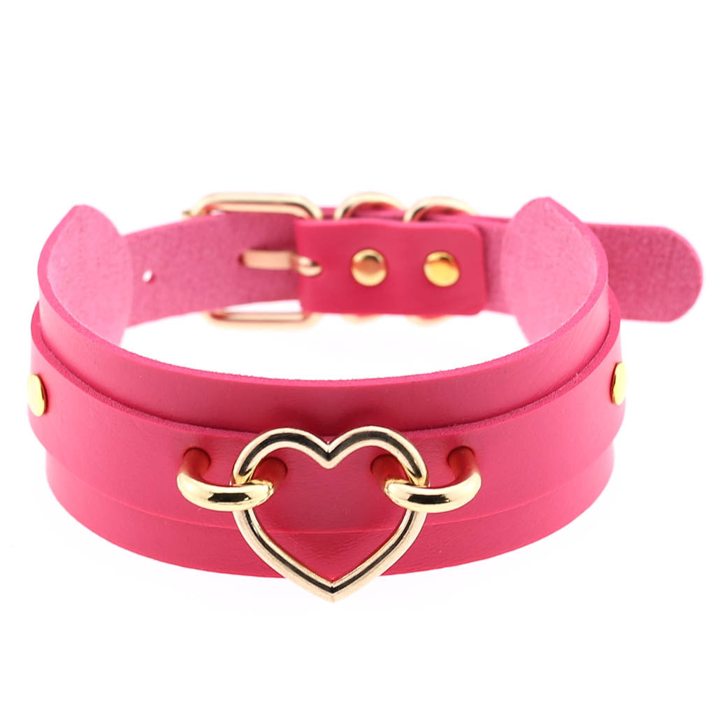 Leather Binding Street Shot Nightclub Sexy Peach Heart Neck Necklaces