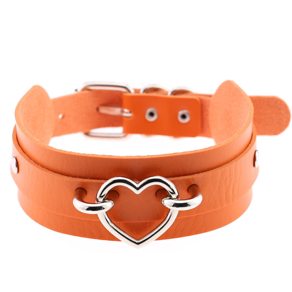 Leather Binding Street Shot Nightclub Sexy Peach Heart Neck Necklaces