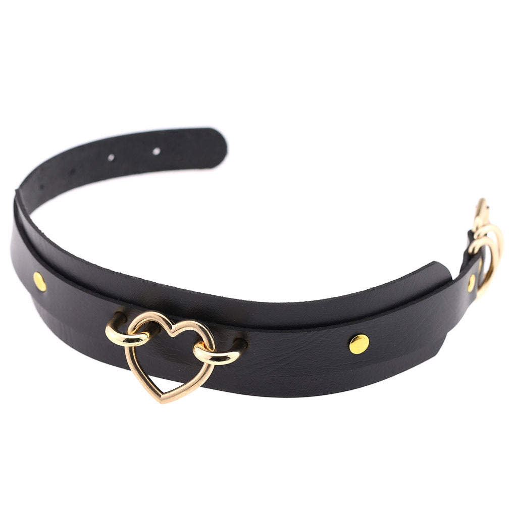 Leather Binding Street Shot Nightclub Sexy Peach Heart Neck Necklaces