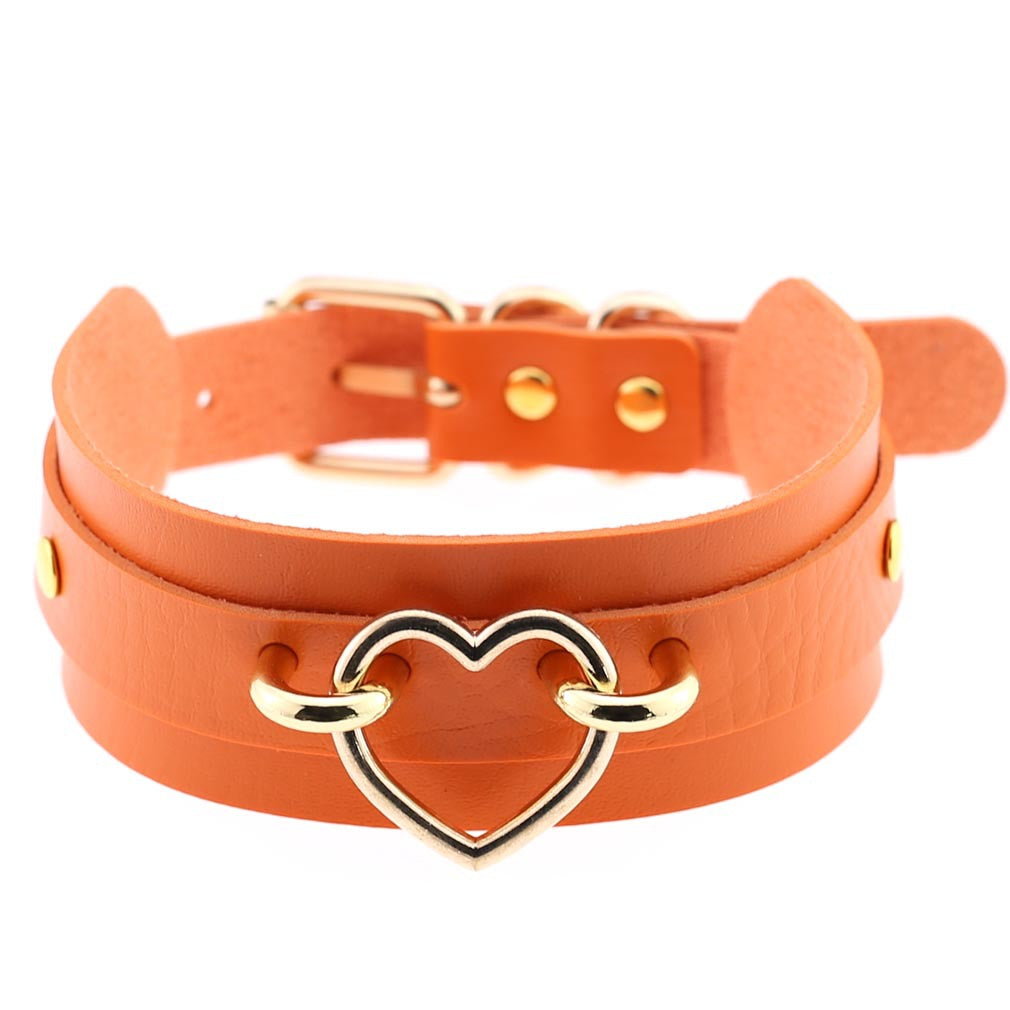 Leather Binding Street Shot Nightclub Sexy Peach Heart Neck Necklaces