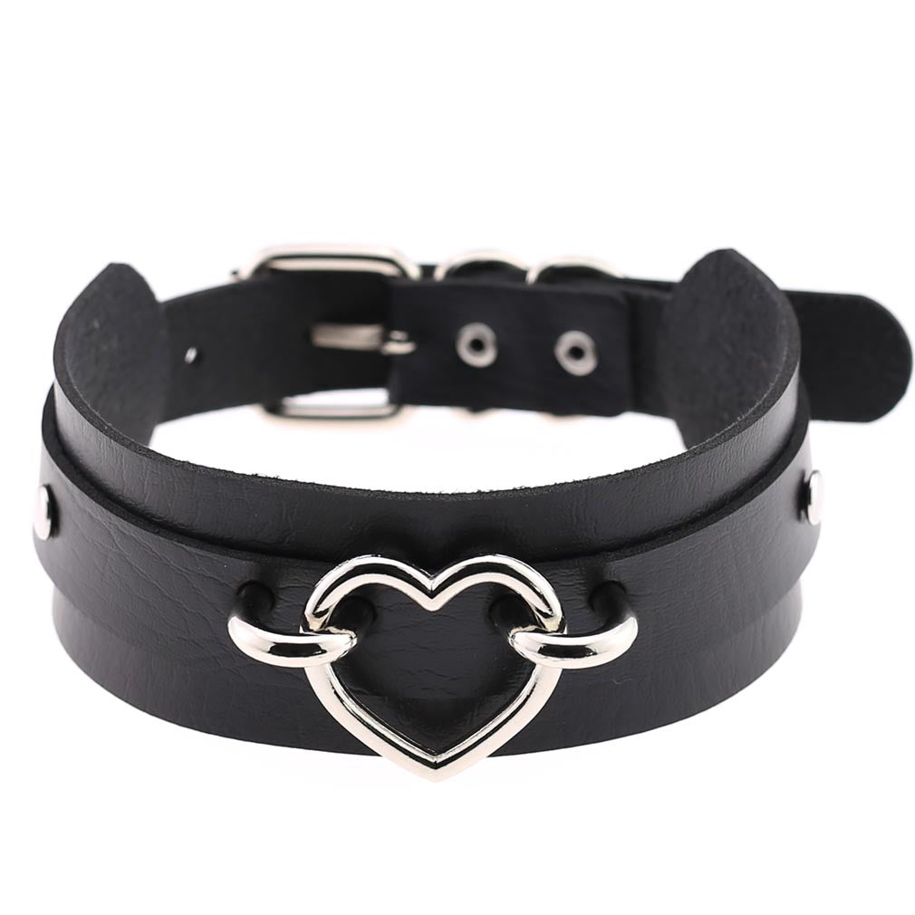 Leather Binding Street Shot Nightclub Sexy Peach Heart Neck Necklaces