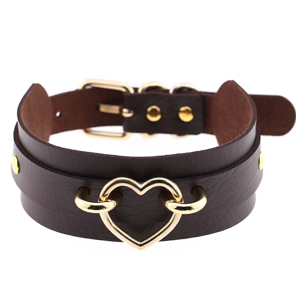 Leather Binding Street Shot Nightclub Sexy Peach Heart Neck Necklaces