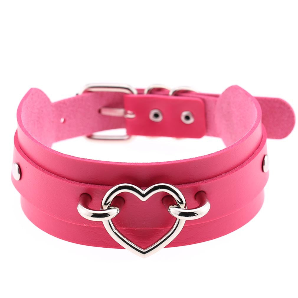 Leather Binding Street Shot Nightclub Sexy Peach Heart Neck Necklaces