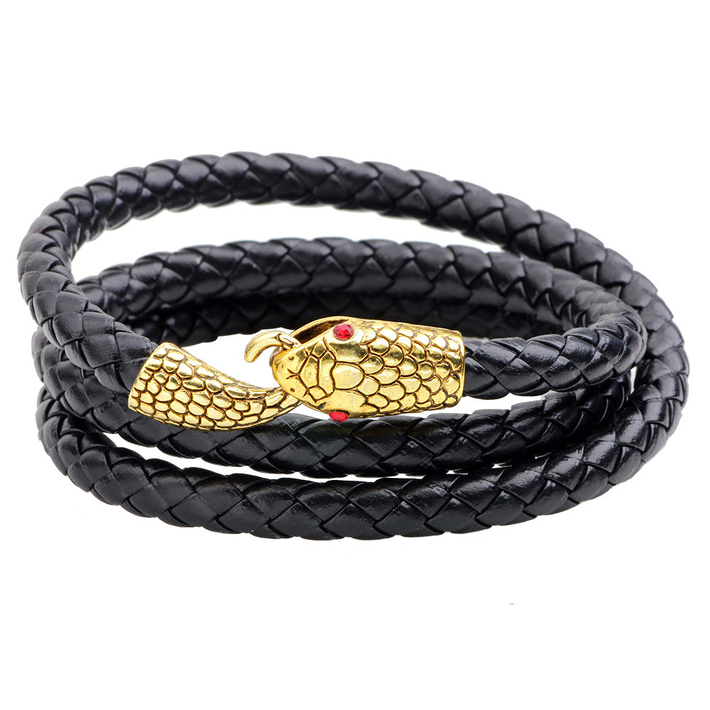 Men's Fashion Personalized Leather Trendy Snake Head Bracelet