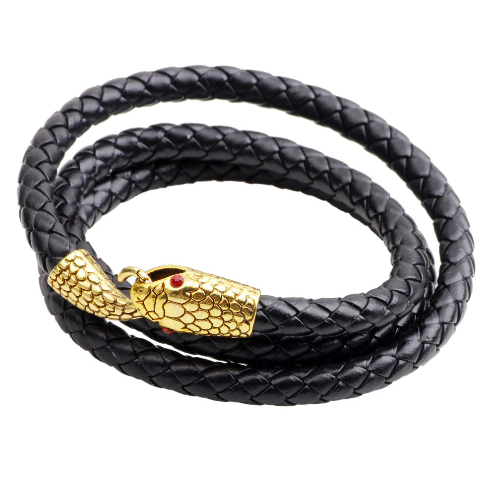 Men's Fashion Personalized Leather Trendy Snake Head Bracelet
